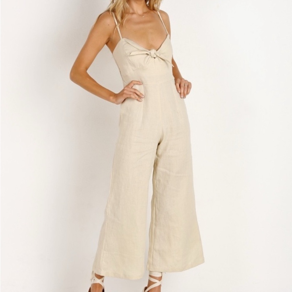 Faithfull The Brand Linen Style Jumpsuit - cream size 4